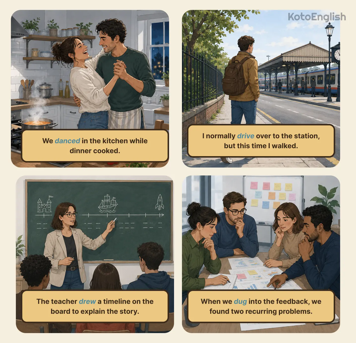common action verbs that start with d