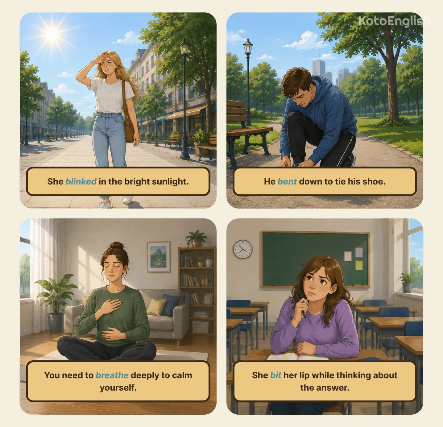verbs that start with b subtle physical actions