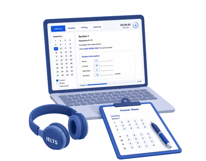 real ielts style practice exam interface